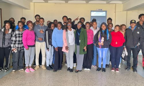Cecilia Mbati with Interior design students after delivering an IDSK Industry Integration Programme career talk to interior design students at NIBS Ruiru Campus.